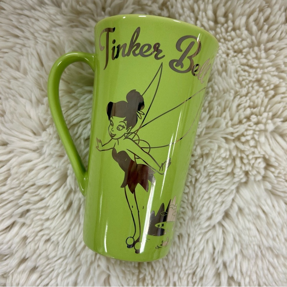 Enchanting Disney Store Tinker Bell Tall Green & Gold Mug - Ceramic Coffee Cup